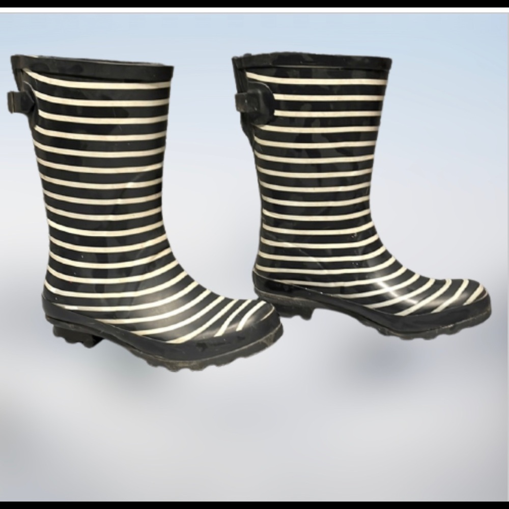 Kids Black & White Striped Rain Boots - Lightweight Waterproof Boot